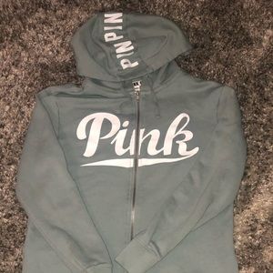 PINK sweatshirt,Sage green with white letters.